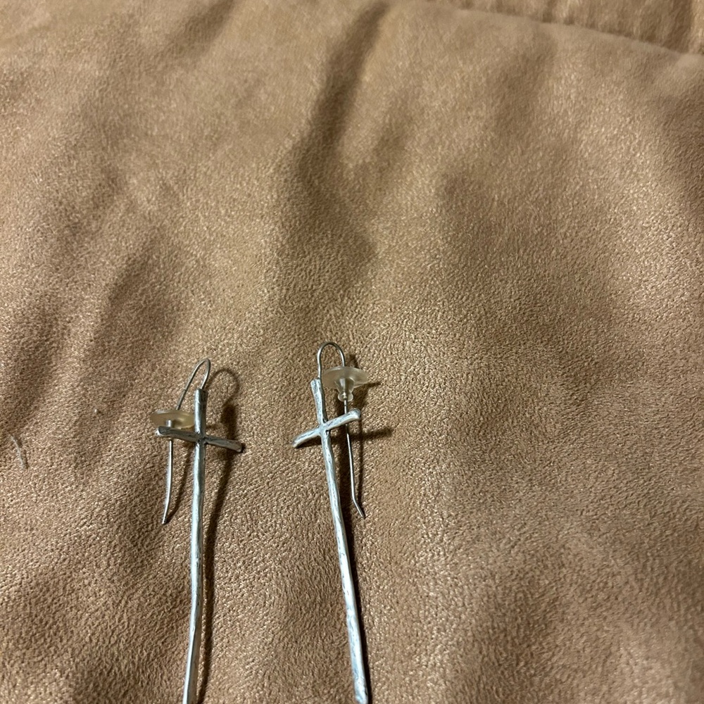 Silver Cross Dangle Earrings